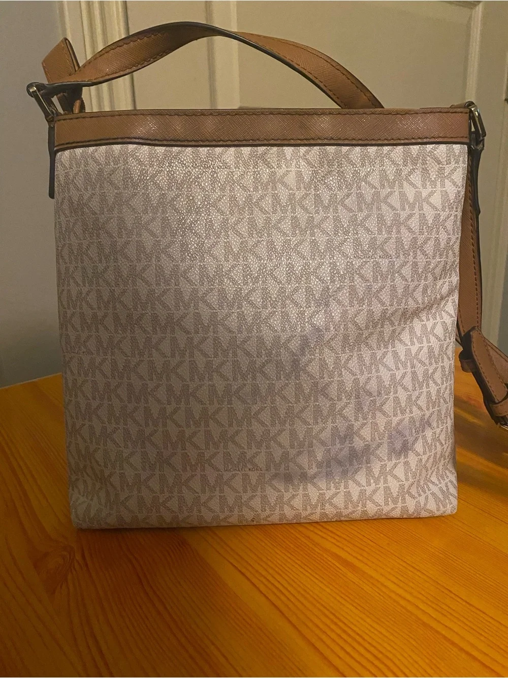 Michael Kors Cream Logo Crossbody with Tan Trim